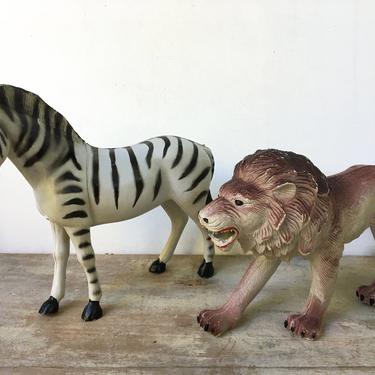 Vintage Imperial Rubber Animals, Lion And Zebra Large Hard Plastic |  Luckduck | Atlanta, GA