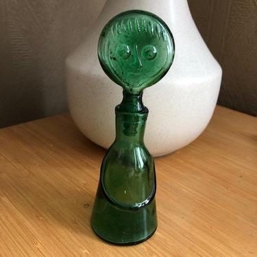 Mid century Green Glass Figural Decanter Bottle Erik Hoglund Inspired 
