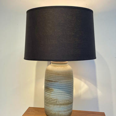 Studio Pottery Table Lamp with Black Shade, Mid Century Vintage 