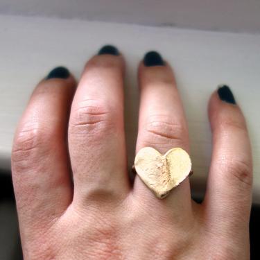 Solid 14k Yellow Gold Flat Heart Ring 