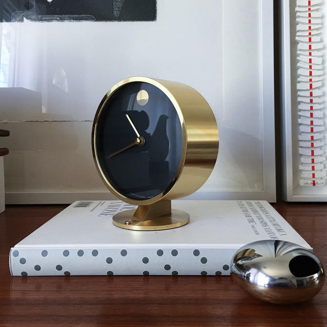 Howard Miller Horwitt Movado Solid Brass Museum Desk Clock By