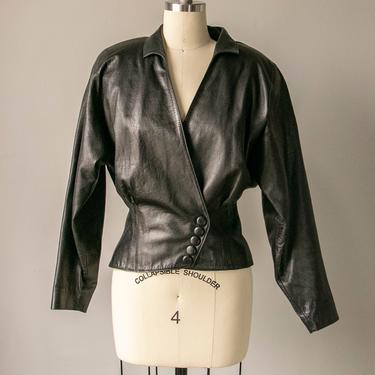 1980s Leather Jacket Cropped Fitted XS 