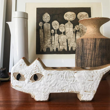 Sculptural Cat Figural Candle holder Keramik Danish Denmark Vintage Mid Century Figural Lisa Larson manner 