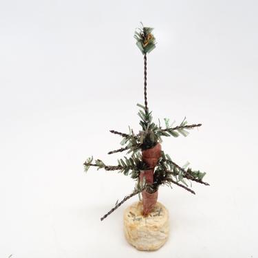 Small Antique 2 3/4 Inch German Faux Feather Christmas Tree with Cotton Base, Vintage GERMANY 