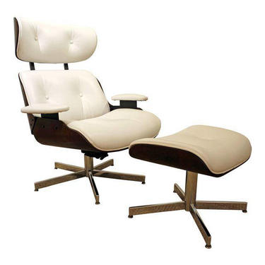 Mid-Century Danish Modern Signed Selig Eames Leather Swivel Lounge Chair/Ottoman 