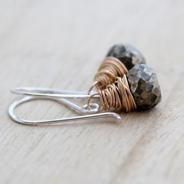 Wire Wrapped Pyrite Drop Earrings
