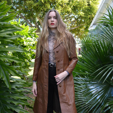 vintage 70s leather trench coat / brown 70s coat / 70s jacket / vintage 70s coat / vintage leather trench coat / vintage leather coat / 70s 