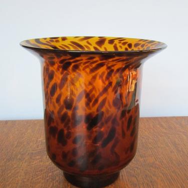 Handblown Mid-Century Modern Art Glass Leopard Hurricane Vase 