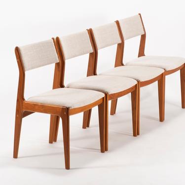 Set of Four (4) Scandinavian Styled Teak Chairs w/ Oatmeal Fabric by D-SCAN 