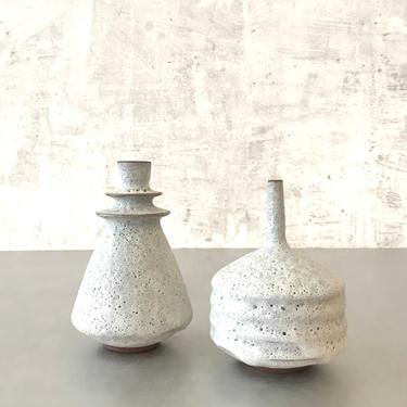 SHIPS NOW- set of 2 stoneware mini vases glazed in crater white by sara paloma pottery.  White modern minimal mid century bud vase 