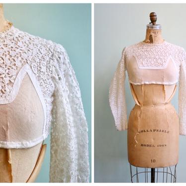 Vintage 1910's Edwardian Floral Lace and Mesh Blouse | Size Extra Small 