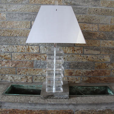 Lucite Lamp With Chrome Shade inspired by Karl Springer 