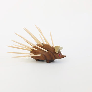 Mid Century Wood Porcupine Toothpick Holder / Norway 