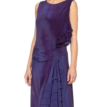 1920'S Purple Silk Draped Ruffle Flapper Cocktail Dress 
