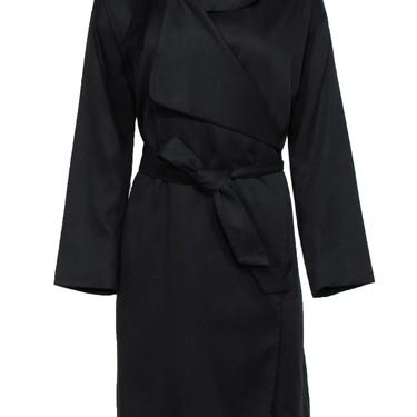 All Saints - Black Open Front Belted Trench Coat w/ Suede Collar Sz 6