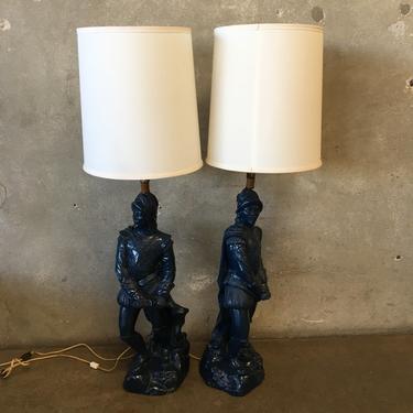 Two Conquistadors Chalkware Lamps