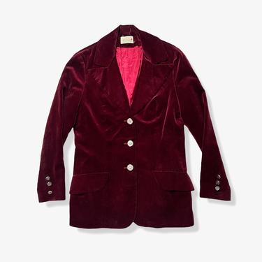 Vintage 1970s Women's LESLIE FAY Velvet Jacket ~ S ~ Blazer / Sport Coat ~ Velour ~ Burgundy Red / Wine 