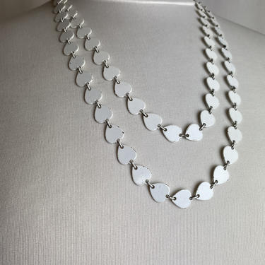 Vintage 60’s necklace~ white long beaded bobble chain link ~metal groovy Mod layered retro necklaces ~long length~ 1960s costuming 