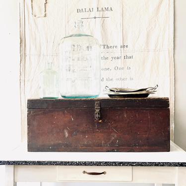 Antique Wood Box | Antique Dark Wood Trunk | Large Wooden Tool Box | Vintage Industrial Storage | Rustic | Mantique | Primitive 