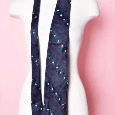 Vintage Lanvin Mens Tie, 1970's Blue Silk Wide Designer Necktie Disco era Italy 