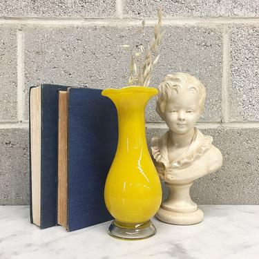 Vintage Vase Retro 1960s Mid Century Modern + Yellow + Hand Blown Glass + Scalloped + Flower or Plant Display + Home Accent and Decor 