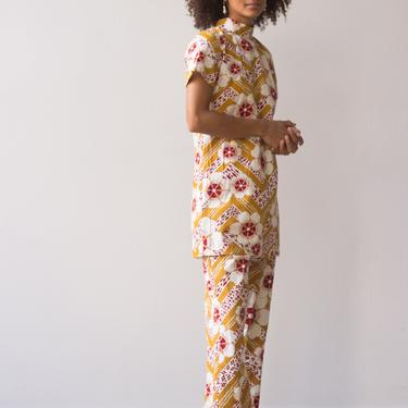 1960s Japanese Cotton Printed Tunic and Bell Bottoms 