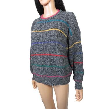 Vintage 80's Gitano Rainbow Striped Pullover Sweater Size M/L 