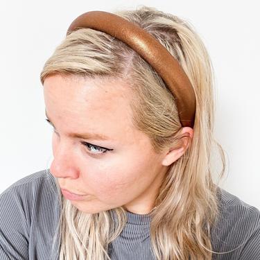 Copper Padded Headband  -  / Shiny Metallic Spandex Gold brown  Bronze / Adult Woman 