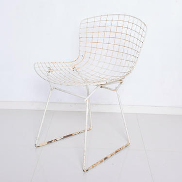 Mid Century Modern Harry Bertoia for Knoll, Wire Side Chair White 
