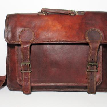 Vintage Brown Leather Briefcase, Satchel, Top Handle, Messenger Bag, Crossbody, Shoulder Strap, 