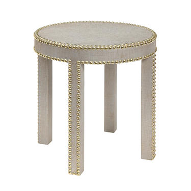 Lobel Originals Round Side Table in Platinum Lacquered Linen and Brass Studs (New)