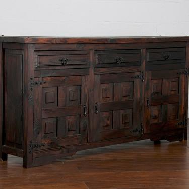 Antique Spanish Baroque Carved Pine Sideboard. Credenza. Storage Cabinet.  Buffet. 