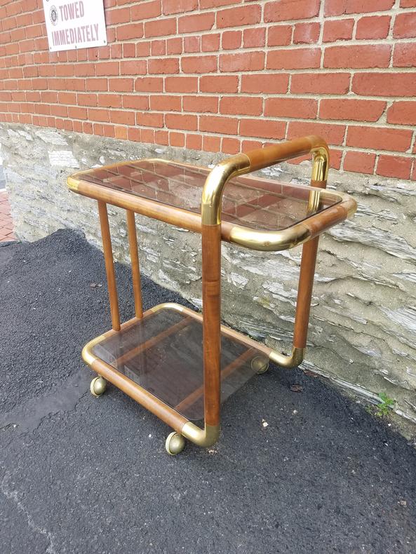 Vintage Mid-mod Bar Cart with Brass Accents