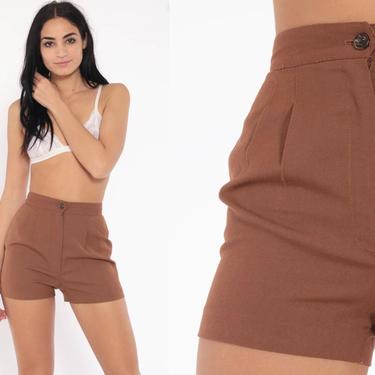 Brown Pleated Shorts 23 -- 80s Shorts Mom Shorts Preppy Hot Pants Summer High Waisted Retro 1980s Vintage Extra Small xs 
