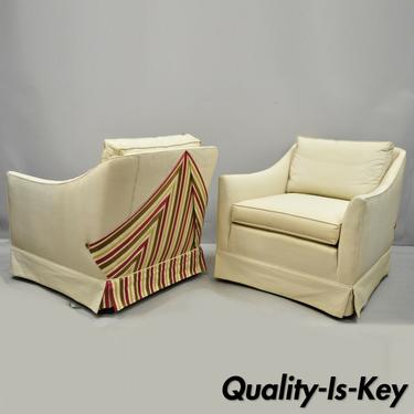 Pair Custom Vintage Hollywood Regency Club Lounge Chairs w/ Red Striped Fabric
