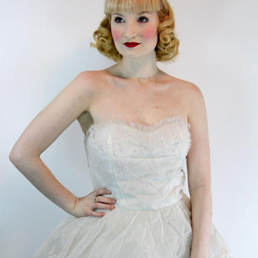 Vintage 1950's Princess Dress White Rockabilly Prom Wedding Gown Burlesque  Size XS 