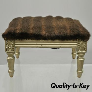 Louis XVI French Style Small Petite Footstool Stool Silver Painted Ottoman