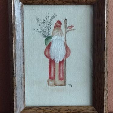 Vintage Miniature Gouache Painting Santa Kris Kringle Festivus Pagan Art Folk Art 4x6 