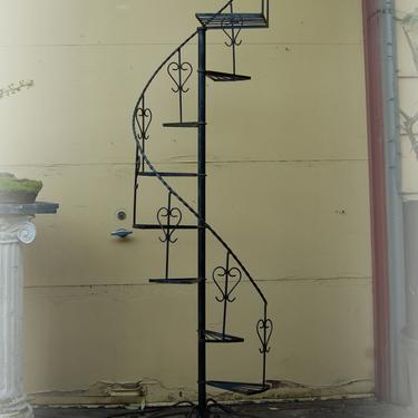 79&amp;quot; tall Wrought Iron, 8 Shelve, Decorative Spiral Staircase Plant Stand Display ~ Garden / Solarium Decor ~ Green Thumb Houseplant Display 