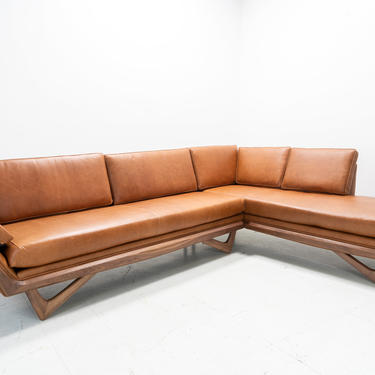 Mid Century Modern exposed trim sectional chaise Adrian Pearsall inspired 