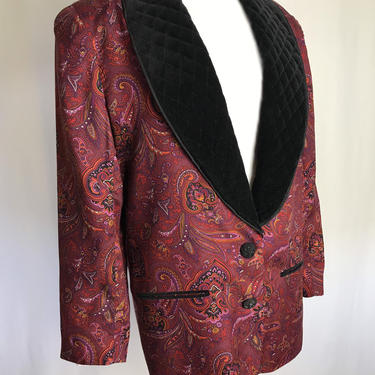 90’s Paisley print blazer~velvet collar Smoking jacket style~ women’s blazers 1990’s Prince vibes~ size Medium 