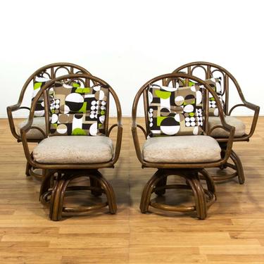 Set Of 4 Rattan Swivel Dining Chairs W/ Throw Pillows