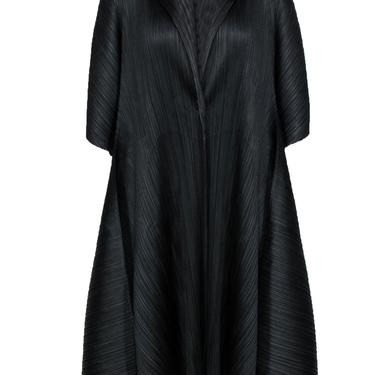 Pleats Please Issey Miyake - Black Silky Pleated Longline Short Sleeve Kimono Sz XXL