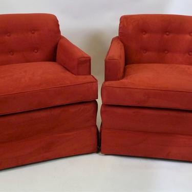 Pair 1940s Hollywood Glamour Club Chairs in Red Ultrasuede