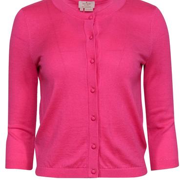 Kate Spade - Hot Pink Button-Up Cropped Sleeve Knit Cardigan w/ Bow on Back Sz S