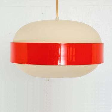 Vintage Doo-Wop style of Louis Poulsen Spun Aluminum Orange Pendant Light, 1960s 