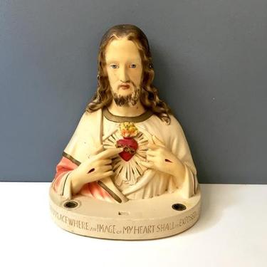Sacred heart of Jesus shrine - shabby vintage chalkware by Pennsylvania Statuary Co. 