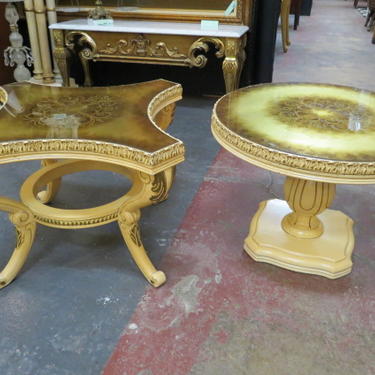 Vintage Antique style set of wood and glass tables
