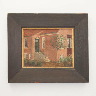 Antique Original Signed / Framed Oil Painting Brick Houses Building Signed B.S. Woman Artist - Dated 1915 