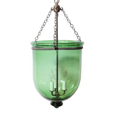Antique 13.25 in. Hand Blown Green Crystal Bell Jar Light